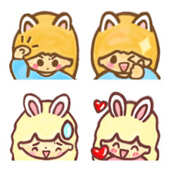 [LINE絵文字] rabbit ＆ cat  sisters cute emojisの画像