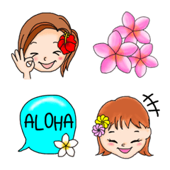 [LINE絵文字] ハワイ 女の子とお花の絵文字の画像