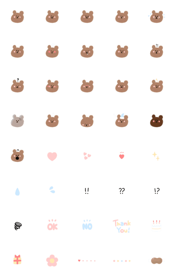 [LINE絵文字]クマさんの絵文字(シンプルパステル)の画像一覧
