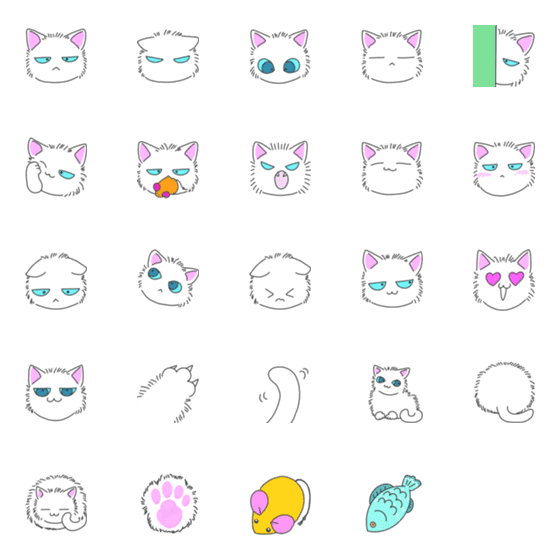 Line絵文字 もふねこ絵文字 Ver01 白猫 24種類 1円