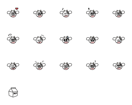 Line絵文字 白い牛 16種類 1円 Line絵文字 白い牛 16種類 1円