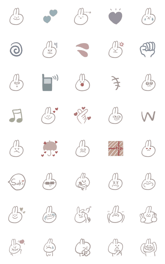 [LINE絵文字]しろうさぎの表情豊かな絵文字の画像一覧