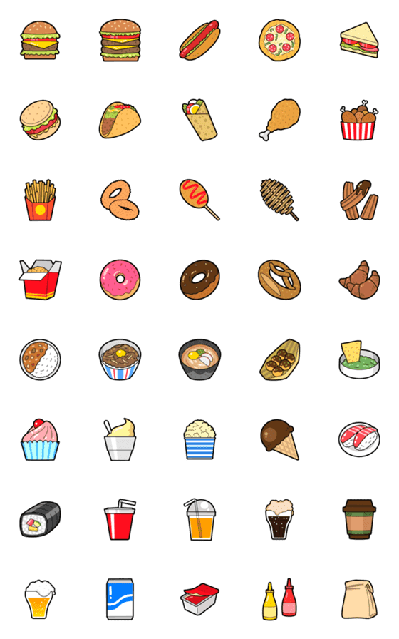[LINE絵文字][ファストフード]みんなの絵文字基本セットの画像一覧
