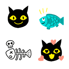 [LINE絵文字] 黒猫と魚の絵文字の画像