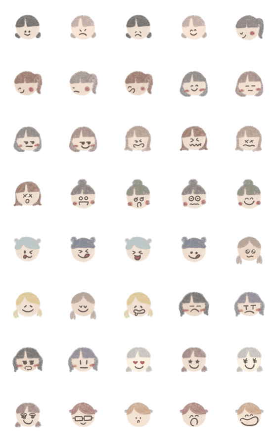 [LINE絵文字]表情 髪型 違いのふんわり顔絵文字の画像一覧