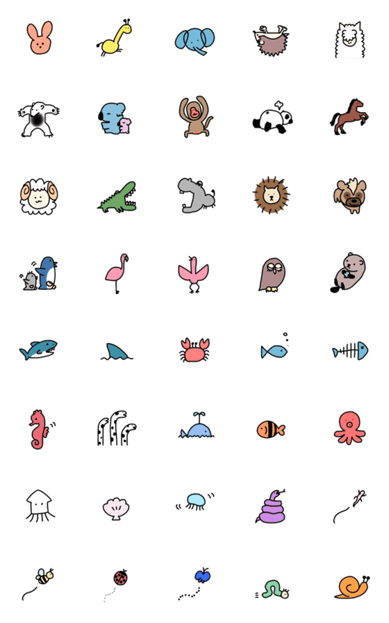 [LINE絵文字]カラフルなかわいい生き物達＊の画像一覧