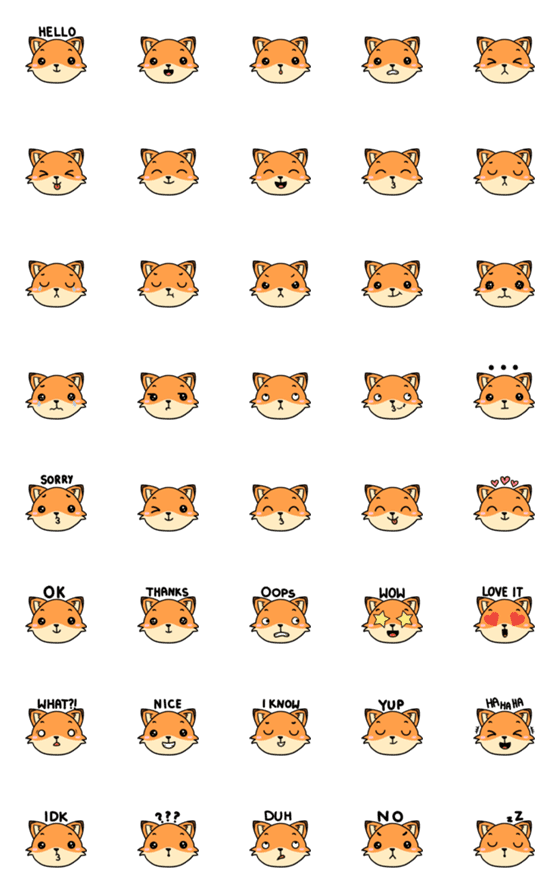 [LINE絵文字]Cute Fox English Wordsの画像一覧