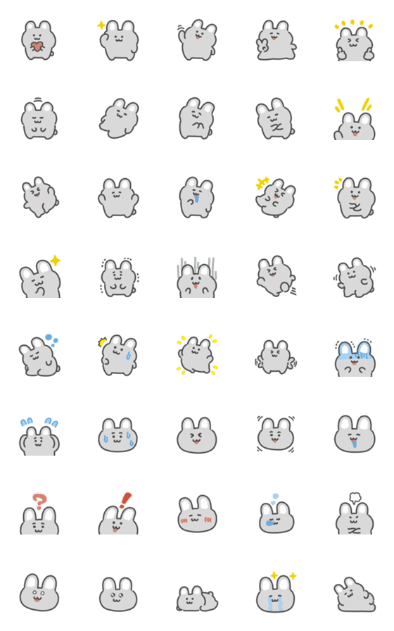 [LINE絵文字]モノクロなウサギ絵文字の画像一覧