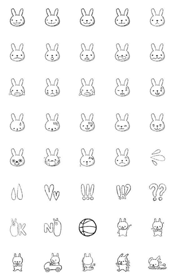 [LINE絵文字]モノトーン鉛筆ウサギの画像一覧