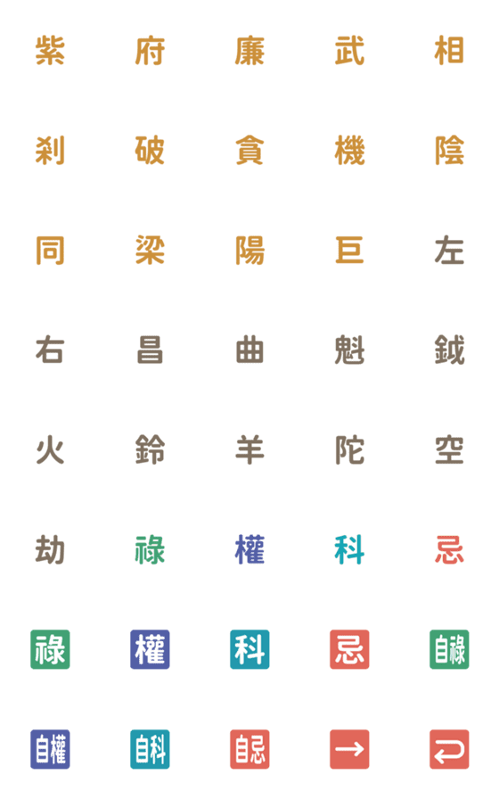 [LINE絵文字]Zi wei dou shu - Common Starsの画像一覧