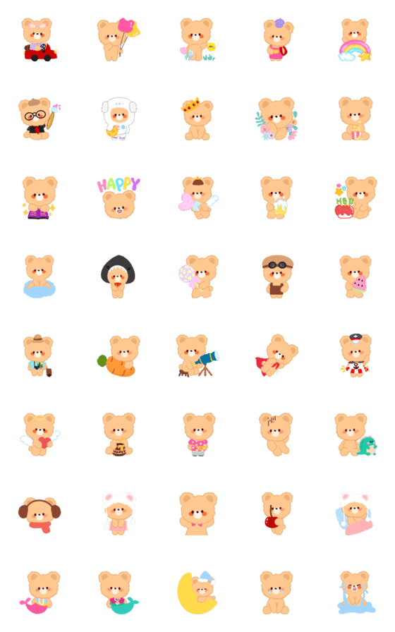 [LINE絵文字]Brownie bear everyday is pastel emojiの画像一覧