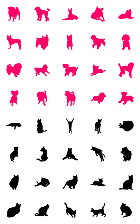 [LINE絵文字]犬・猫のシルエット絵文字1の画像一覧