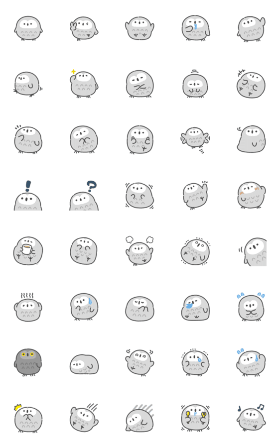 [LINE絵文字]モノクロなフクロウ絵文字の画像一覧