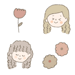 [LINE絵文字] くすみカラーの女の子とお花の絵文字♡の画像