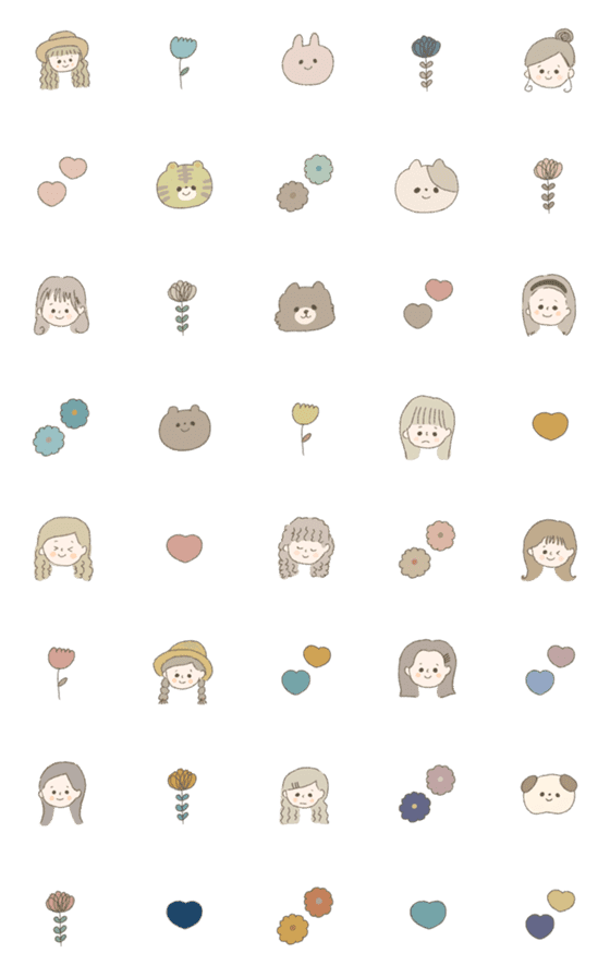 [LINE絵文字]くすみカラーの女の子とお花の絵文字♡の画像一覧