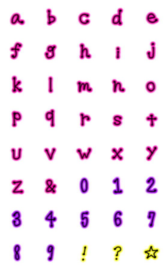[LINE絵文字]ネオンカラーのアルファベット小文字絵文字の画像一覧