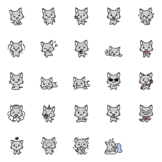 [LINE絵文字]Cute gray cats emojiの画像一覧