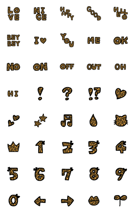 [LINE絵文字]レオパード柄のアルファベット絵文字の画像一覧