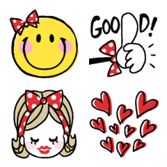 [LINE絵文字] 赤い水玉リボンのハンドサイン絵文字の画像
