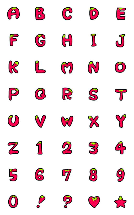 [LINE絵文字]いちご柄のメルヘンなアルファベット絵文字の画像一覧