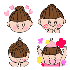 [LINE絵文字] 使いやすいお団子ヘアの女の子の画像