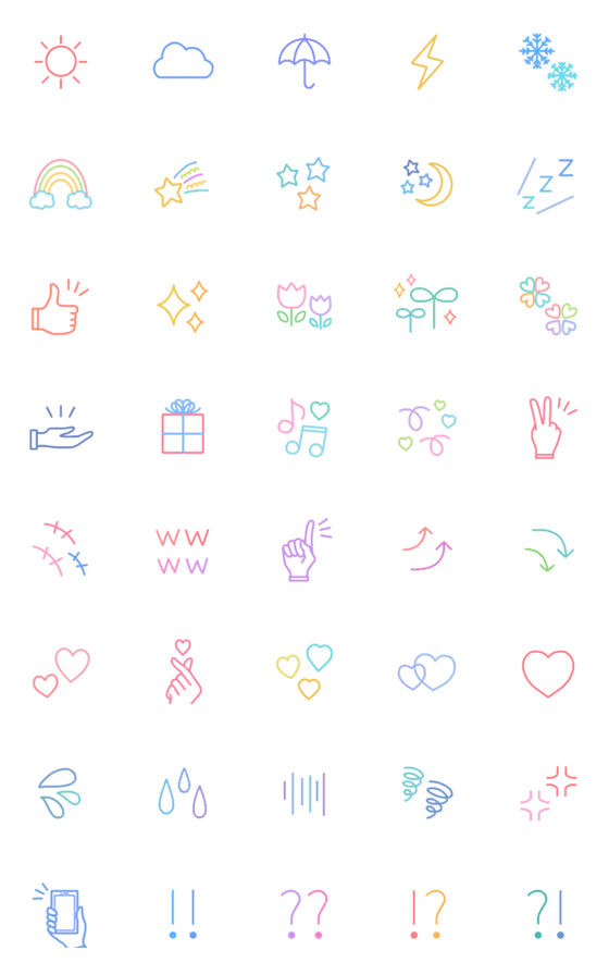 [LINE絵文字]シンプル☆大人カラフルな線画絵文字の画像一覧