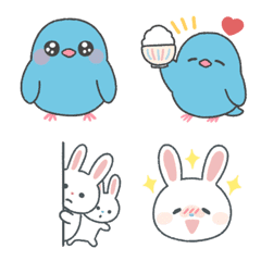 [LINE絵文字] 幸せの青い鳥と双子のうさぎの画像