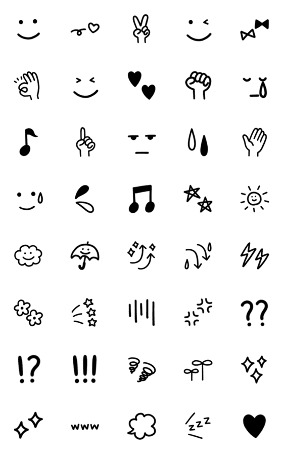 [LINE絵文字]モノクロ⭐︎シンプル線画絵文字の画像一覧