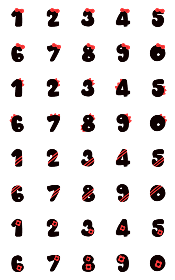 [LINE絵文字]Number black and red cute emojiの画像一覧