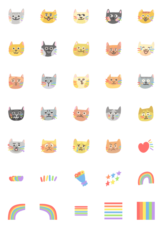 [LINE絵文字]Rainbow Cats Emojisの画像一覧