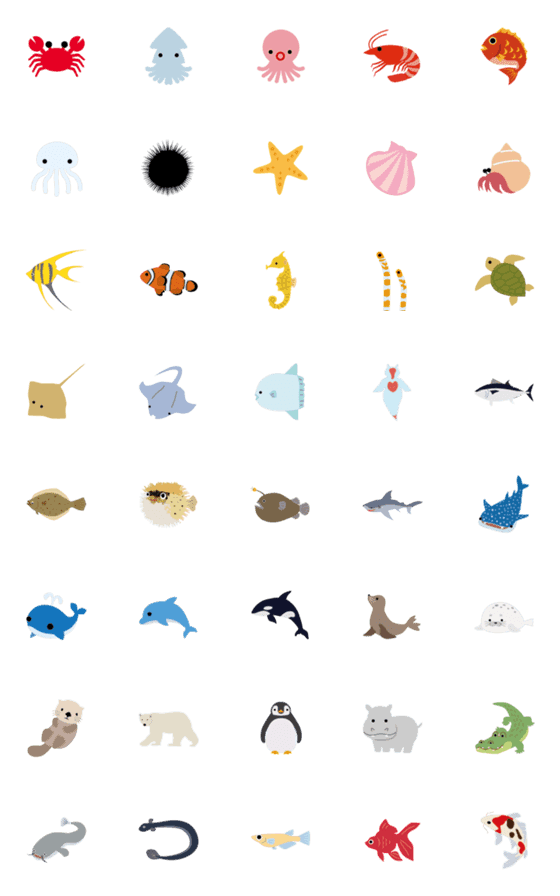 [LINE絵文字]海の生き物、水辺の生き物絵文字の画像一覧
