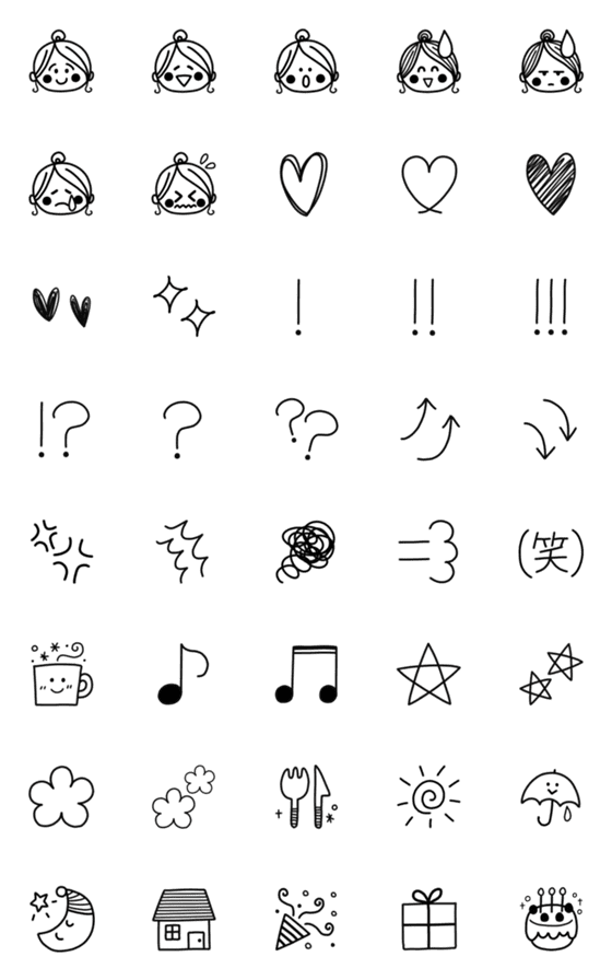 [LINE絵文字]線画ガーリー☆使いやすい絵文字の画像一覧