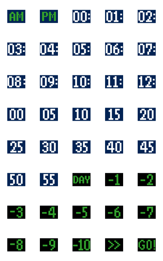 [LINE絵文字]時間ラベル：端末機・ピクセルスタイルの画像一覧