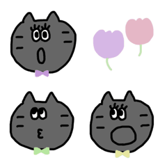 [LINE絵文字] ◇リボンをつけたグレーの猫さん◇の画像