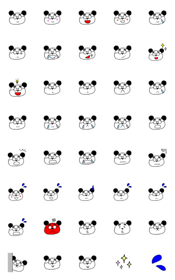 [LINE絵文字]眼鏡パンダの日常絵文字の画像一覧