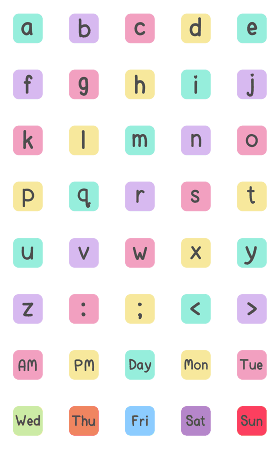 [LINE絵文字]abc English Alphabet Pastel in Squareの画像一覧