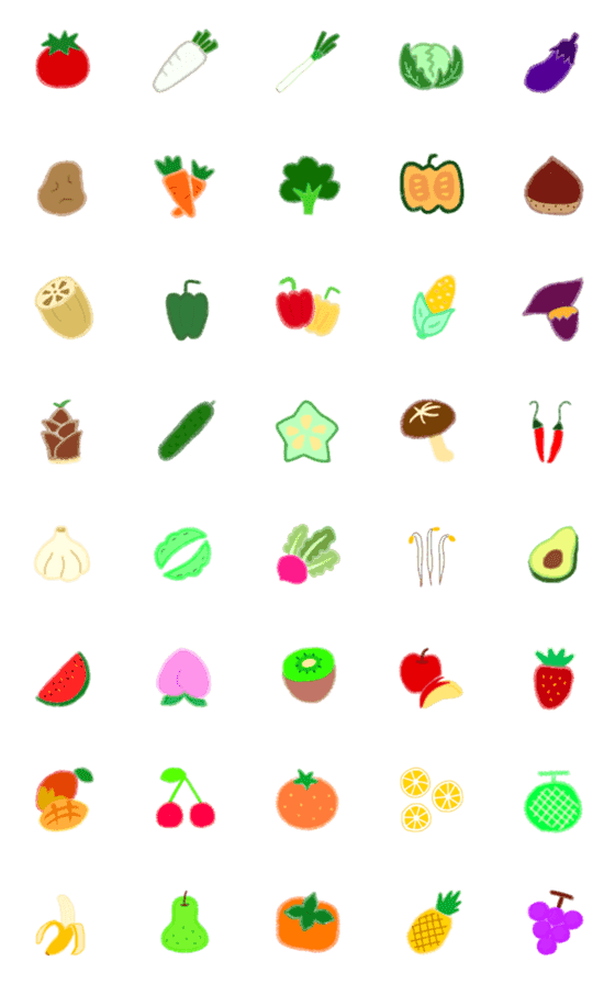 [LINE絵文字]野菜と果物のクレヨン絵文字の画像一覧