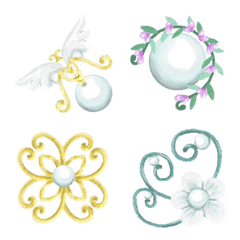 [LINE絵文字] フレーム絵文字 vol.10 アートな花と真珠の画像