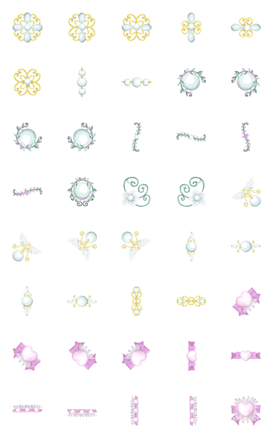 [LINE絵文字]フレーム絵文字 vol.10 アートな花と真珠の画像一覧