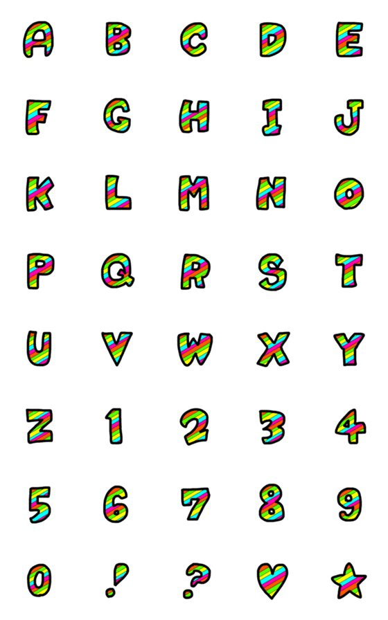 [LINE絵文字]レインボーカラーのアルファベット絵文字の画像一覧