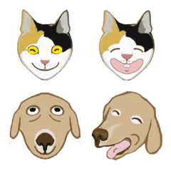 [LINE絵文字] 三毛猫と楽しい犬の画像