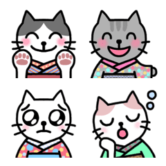 [LINE絵文字] 着物を着た猫の絵文字の画像