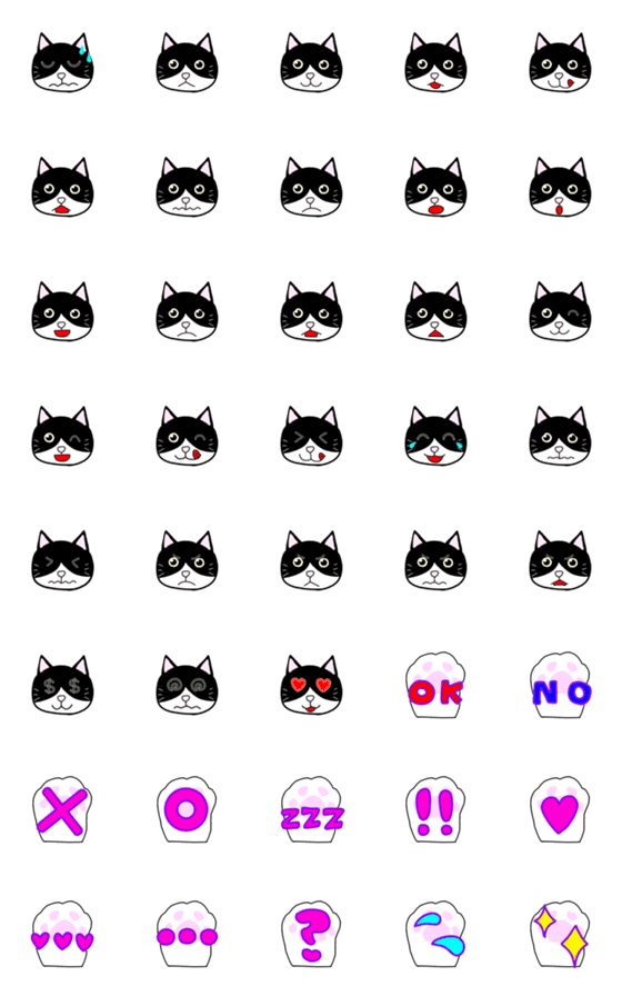 [LINE絵文字]白黒はちわれ猫の絵文字の画像一覧