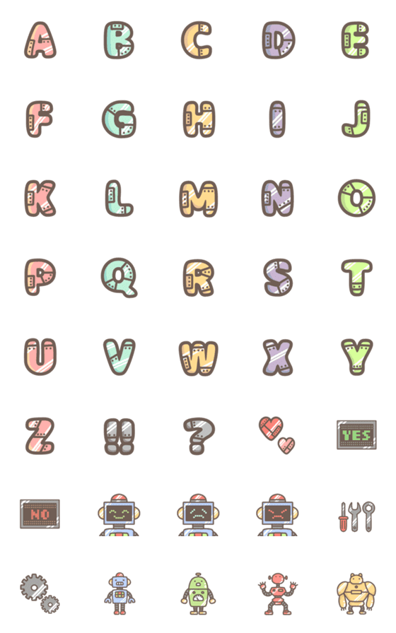 [LINE絵文字]ロボット風アルファベットの画像一覧