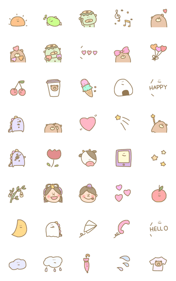 [LINE絵文字]毎日使える七夕手書きパステル動物カラフルの画像一覧