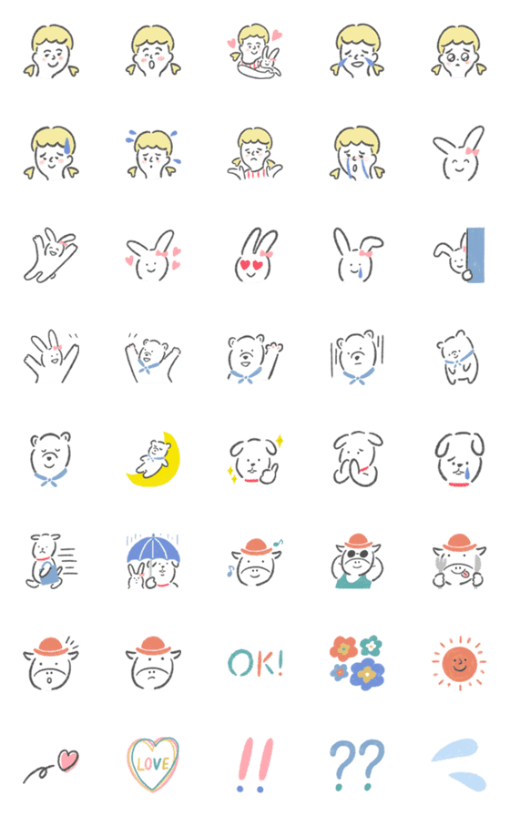 [LINE絵文字]毎日使える♡女の子とほのぼの動物たちの画像一覧