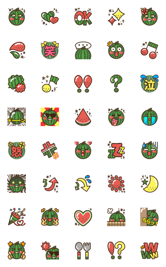 [LINE絵文字]とにかく使える！スイカがいっぱい絵文字！の画像一覧