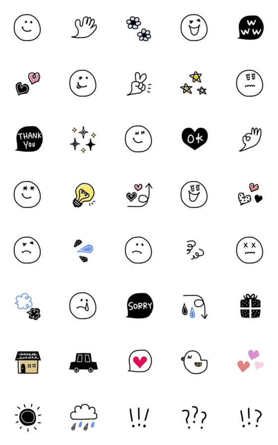 [LINE絵文字]モノクロ線画ときどき色♡絵文字の画像一覧