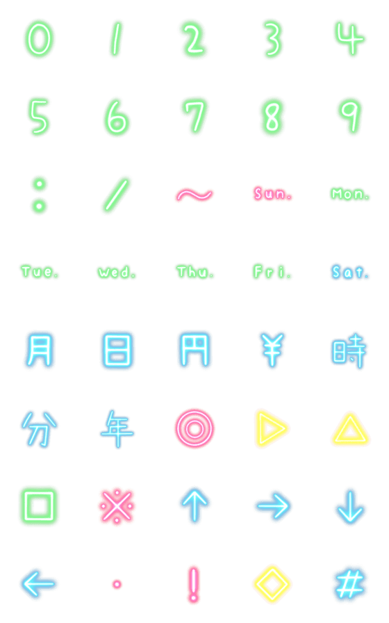 [LINE絵文字][harupyade] ネオン 日常で使える文字の画像一覧