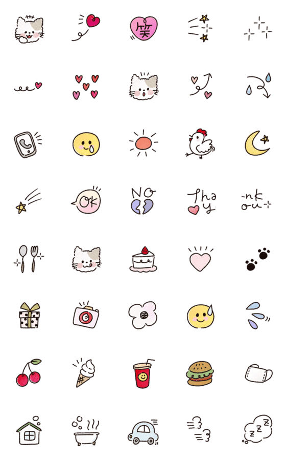 [LINE絵文字]クレヨン絵文字♡ねこ♡の画像一覧